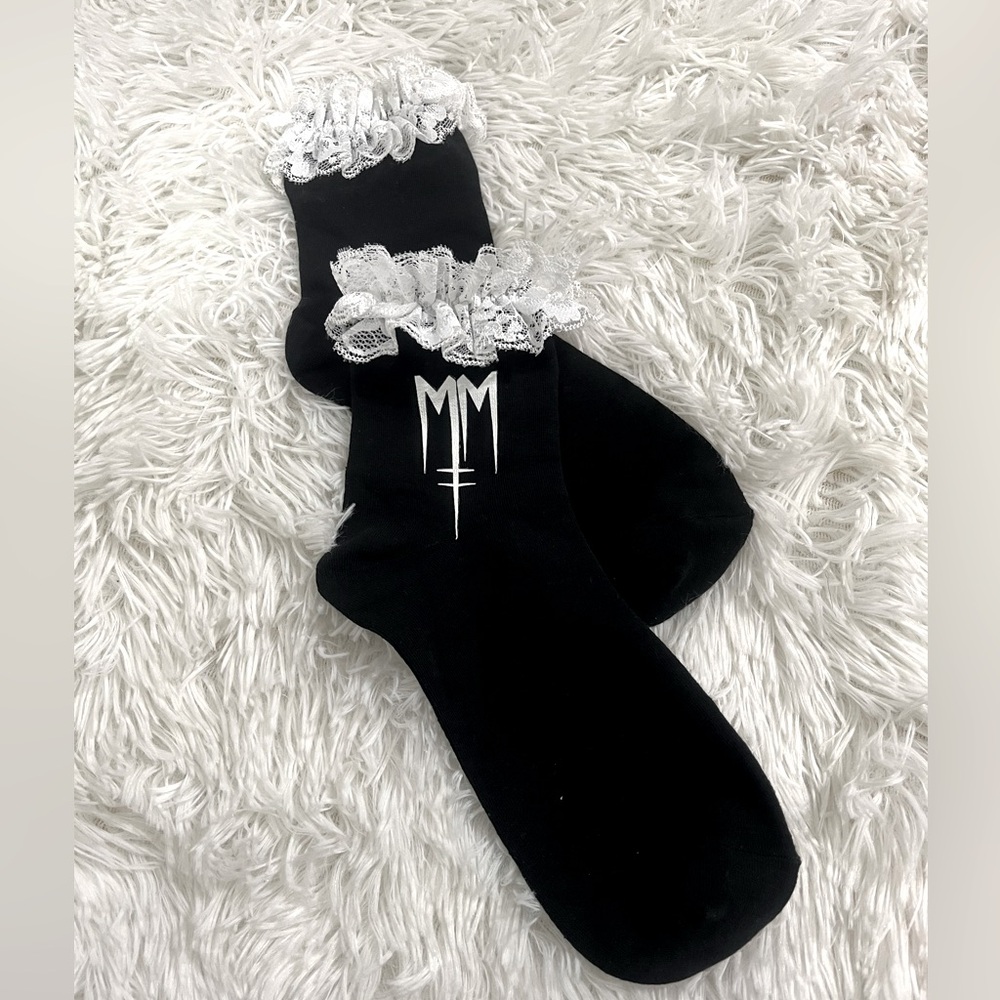 DOLLS KILL x MARILYN MANSON Collab Ruffle Ankle Socks Black White One Size